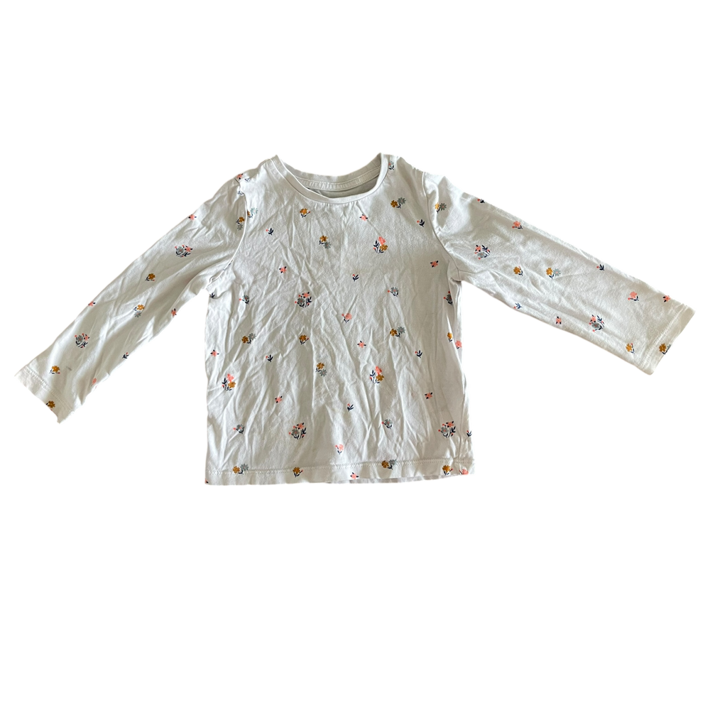 Girls White and Color Flowers Long Sleeve Tee M&S (Size 2)