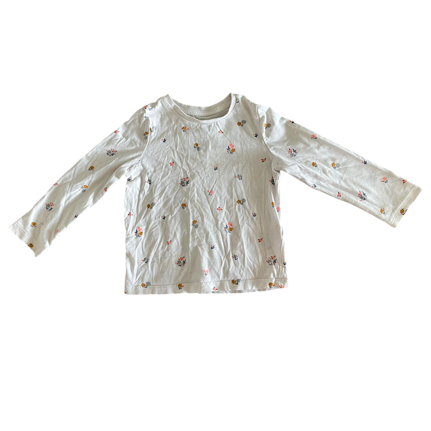 Girls White and Color Flowers Long Sleeve Tee M&S (Size 2)