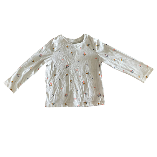 Girls White and Color Flowers Long Sleeve Tee M&S (Size 2)
