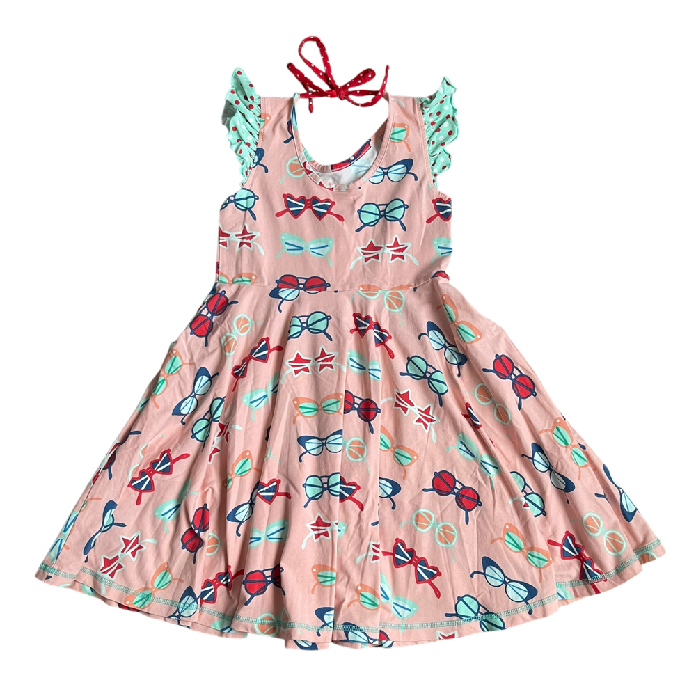 Girls wild flowers pink with red green and blue Dress size 8