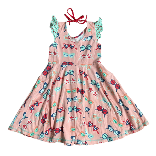 Girls wild flowers pink with red green and blue Dress size 8