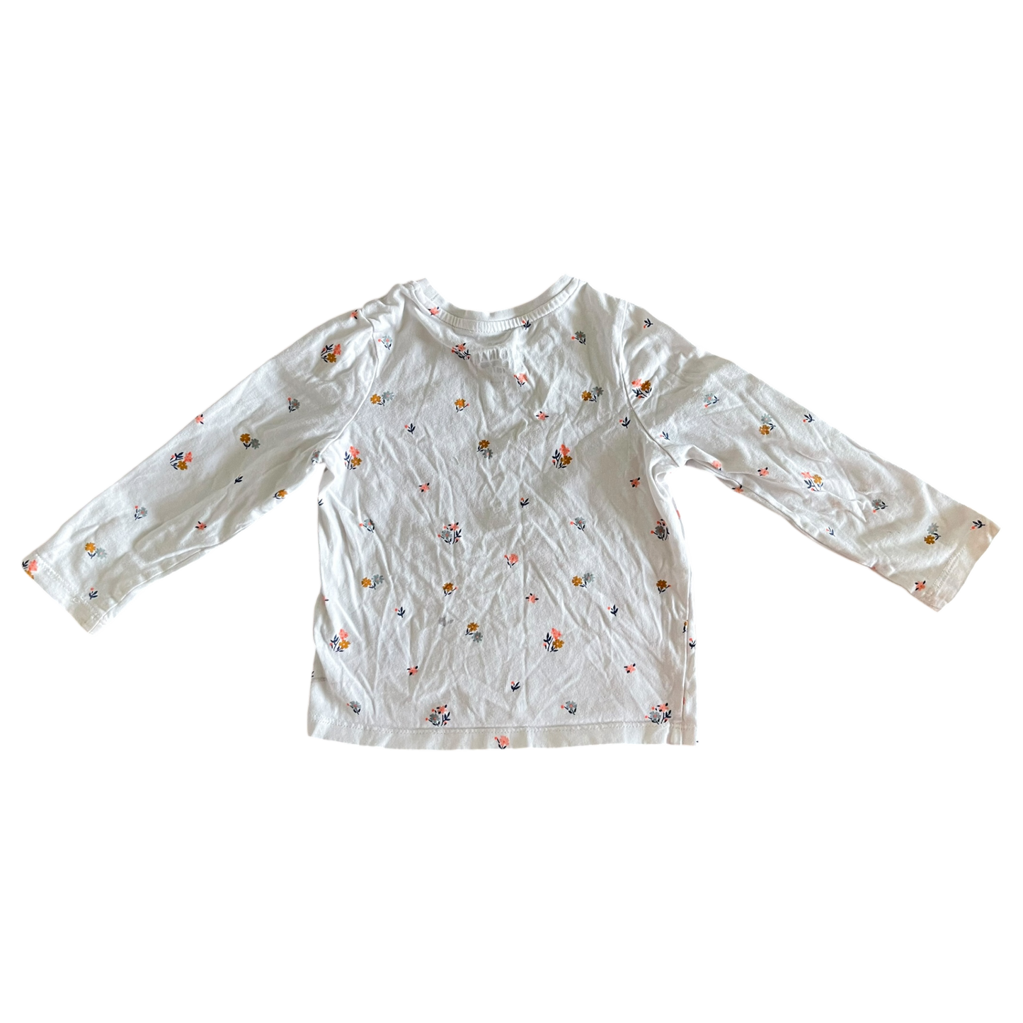 Girls White and Color Flowers Long Sleeve Tee M&S (Size 2)