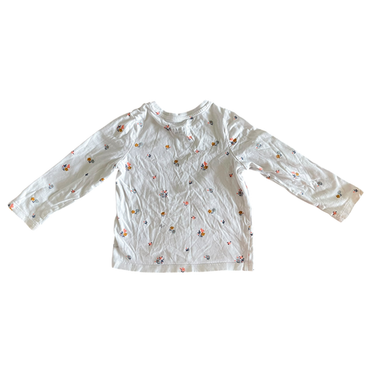 Girls White and Color Flowers Long Sleeve Tee M&S (Size 2)