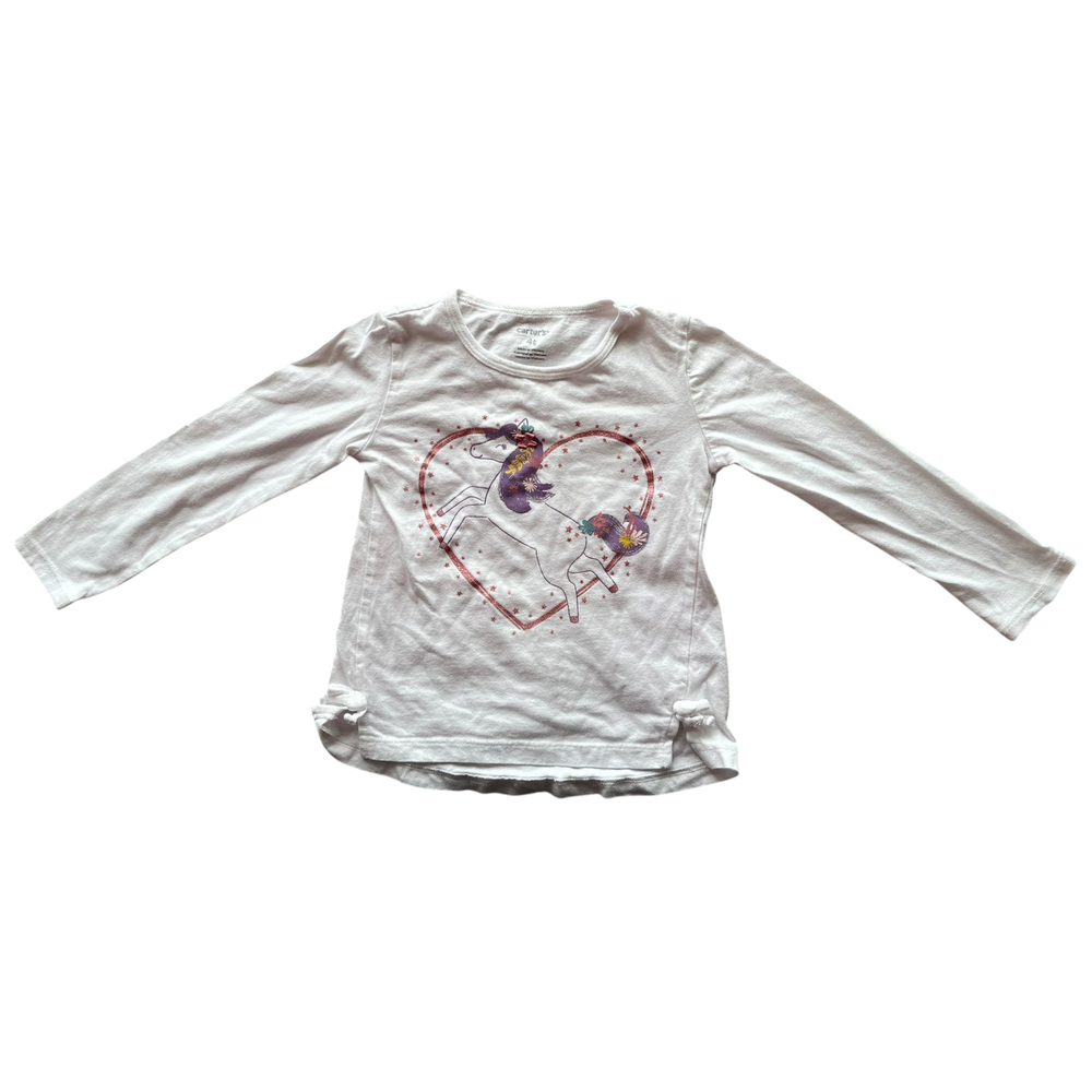 Carter’s Girls White Unicorn and Heart Long Sleeve Tee Shirt
