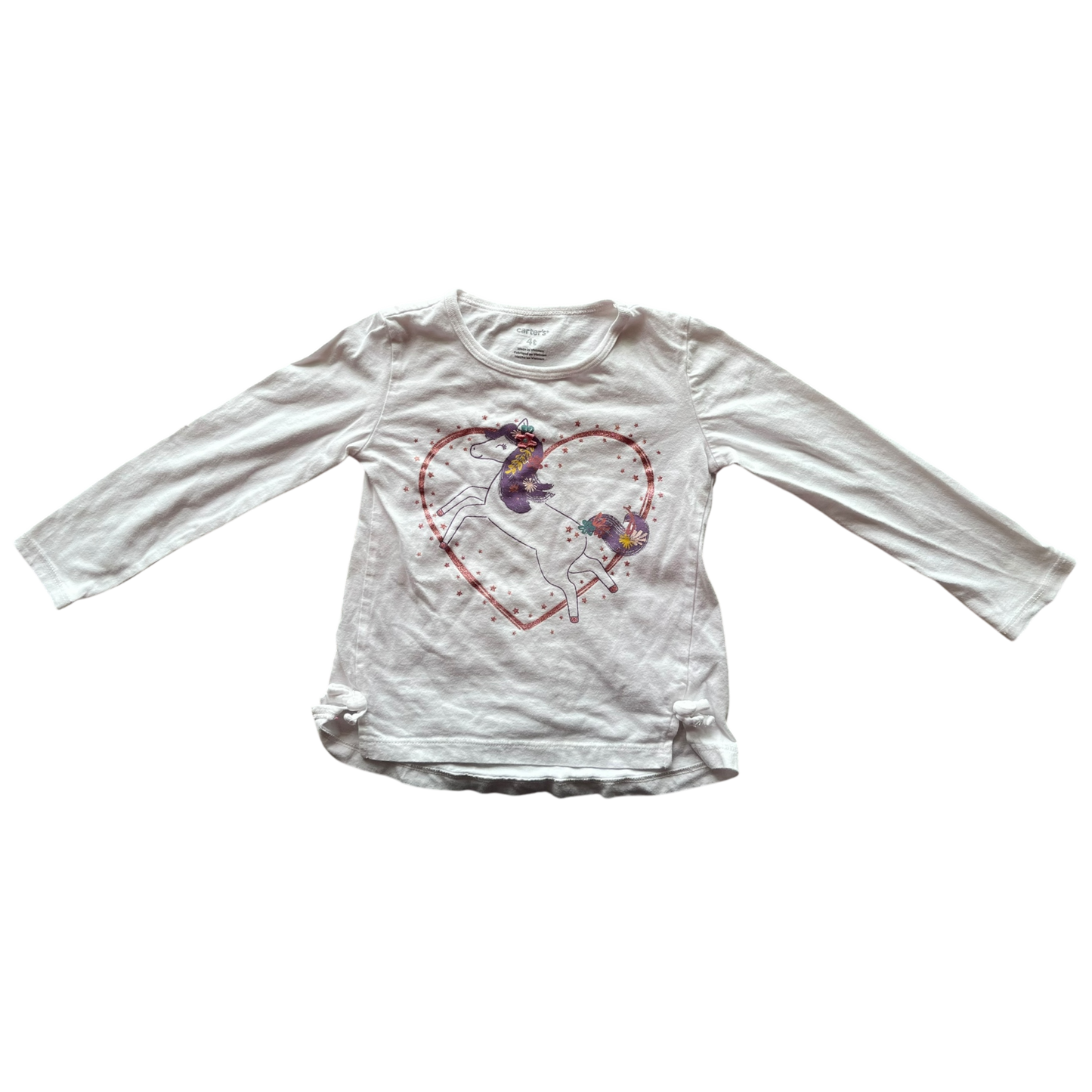 Carter’s Girls White Unicorn and Heart Long Sleeve Tee Shirt