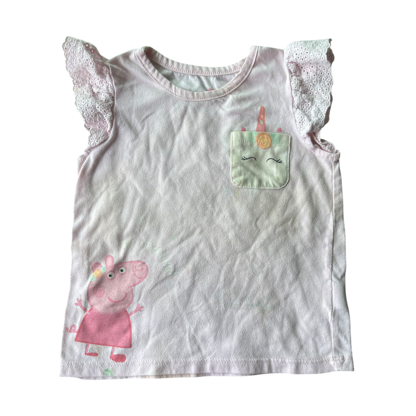 Girls Pink Peppa Pig and Unicorn Short Sleeve Tee Shirt