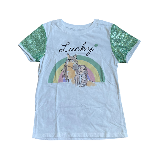Girls spirit white and green T-shirt size 7