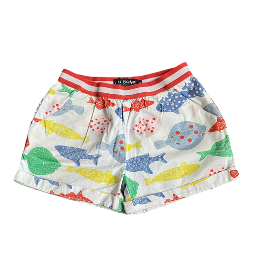 Girls mini boden white with red green and blue Short size 8