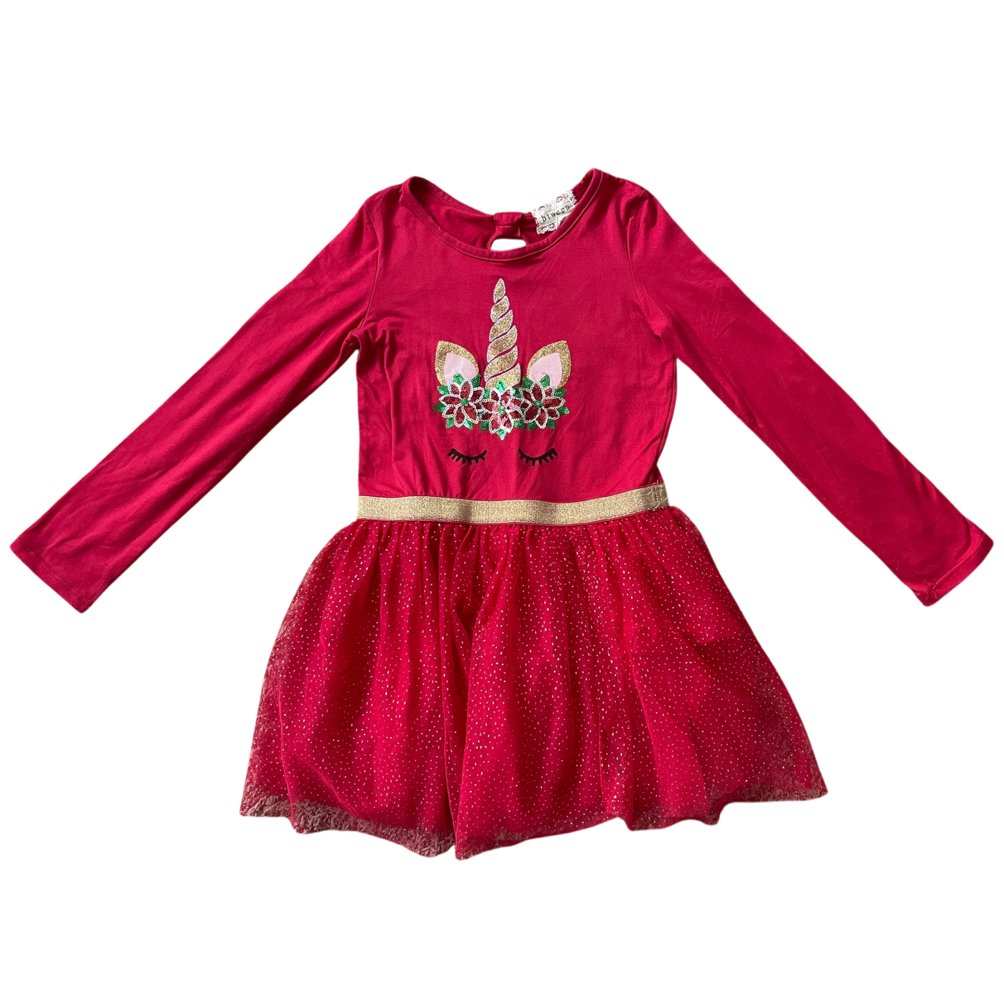 Girl btween red Dress with long sleeves size 7