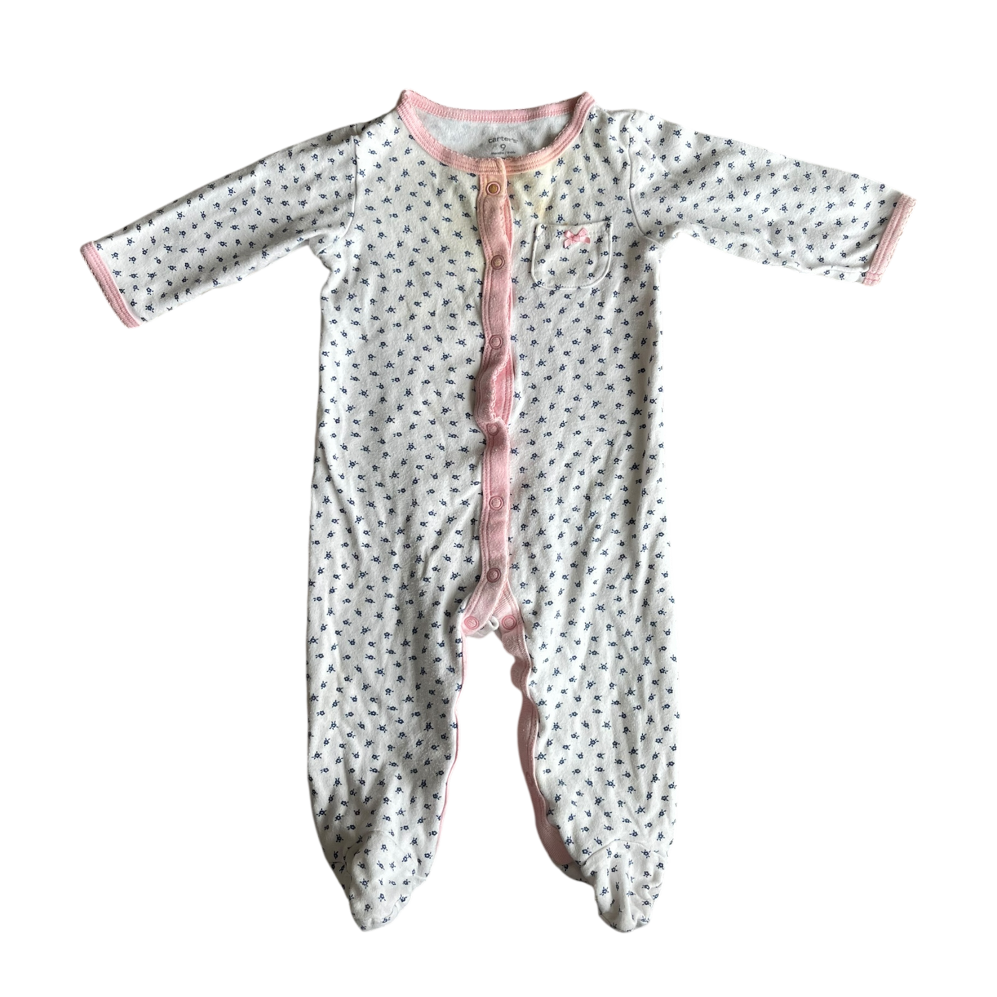 Girls carter’s white pink and navy Romper size 9 mth