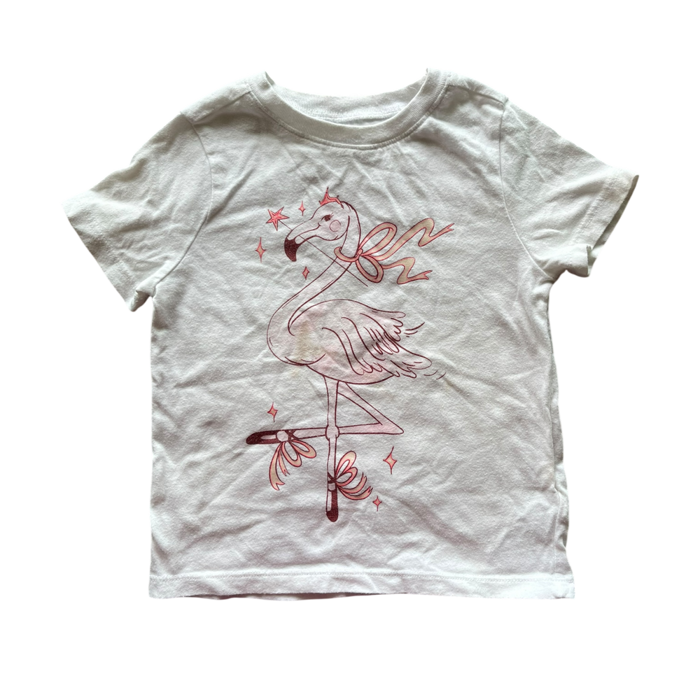 Girls White Flamingo Old Navy Short Sleeve Tee