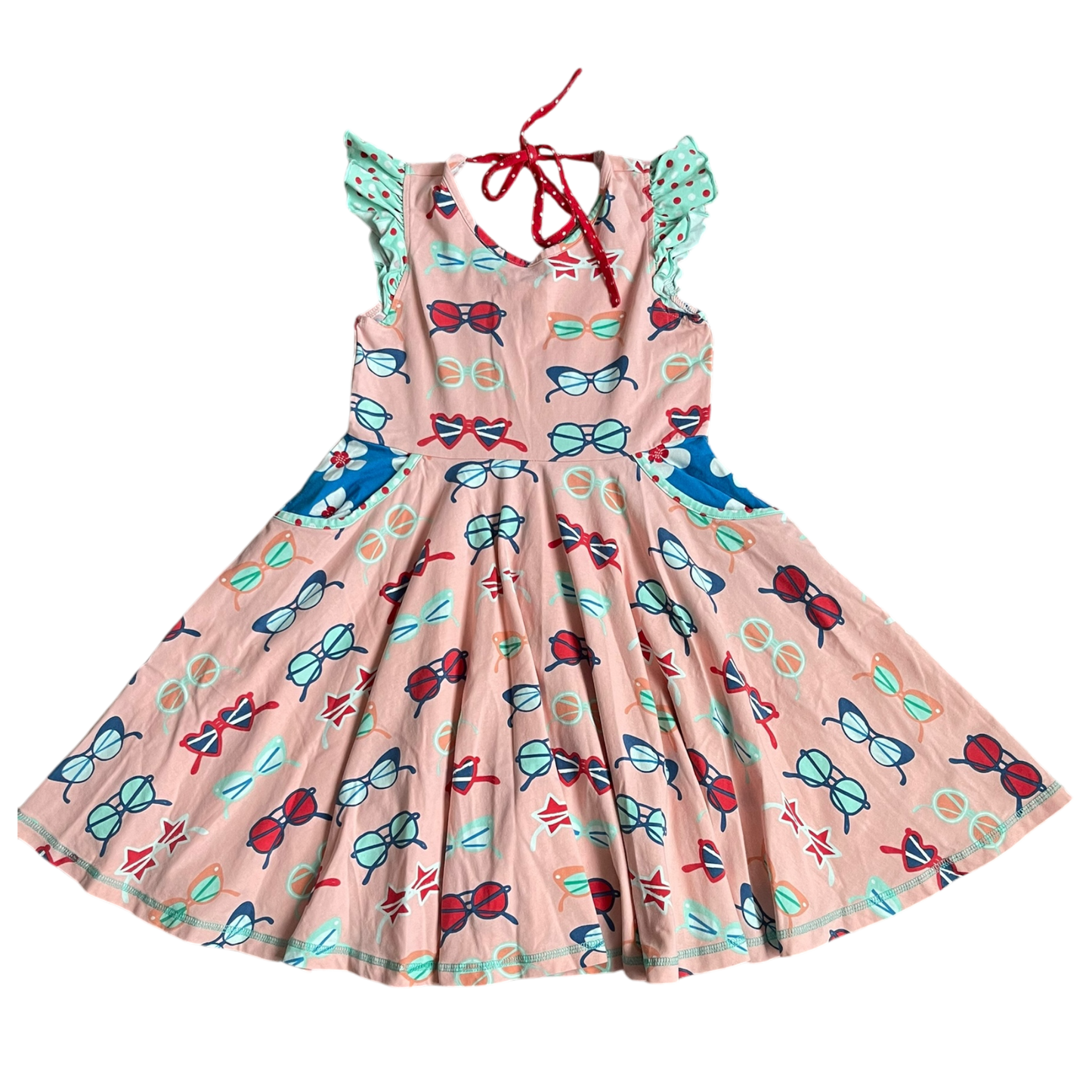 Girls wild flowers pink with red green and blue Dress size 8