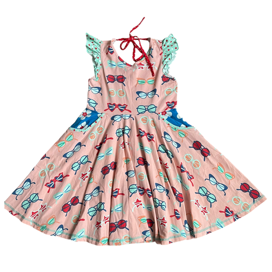 Girls wild flowers pink with red green and blue Dress size 8