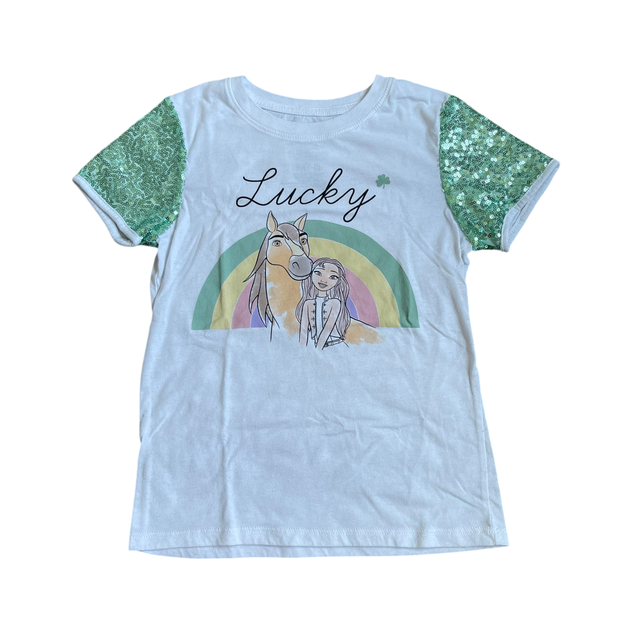Girls spirit white and green T-shirt size 7