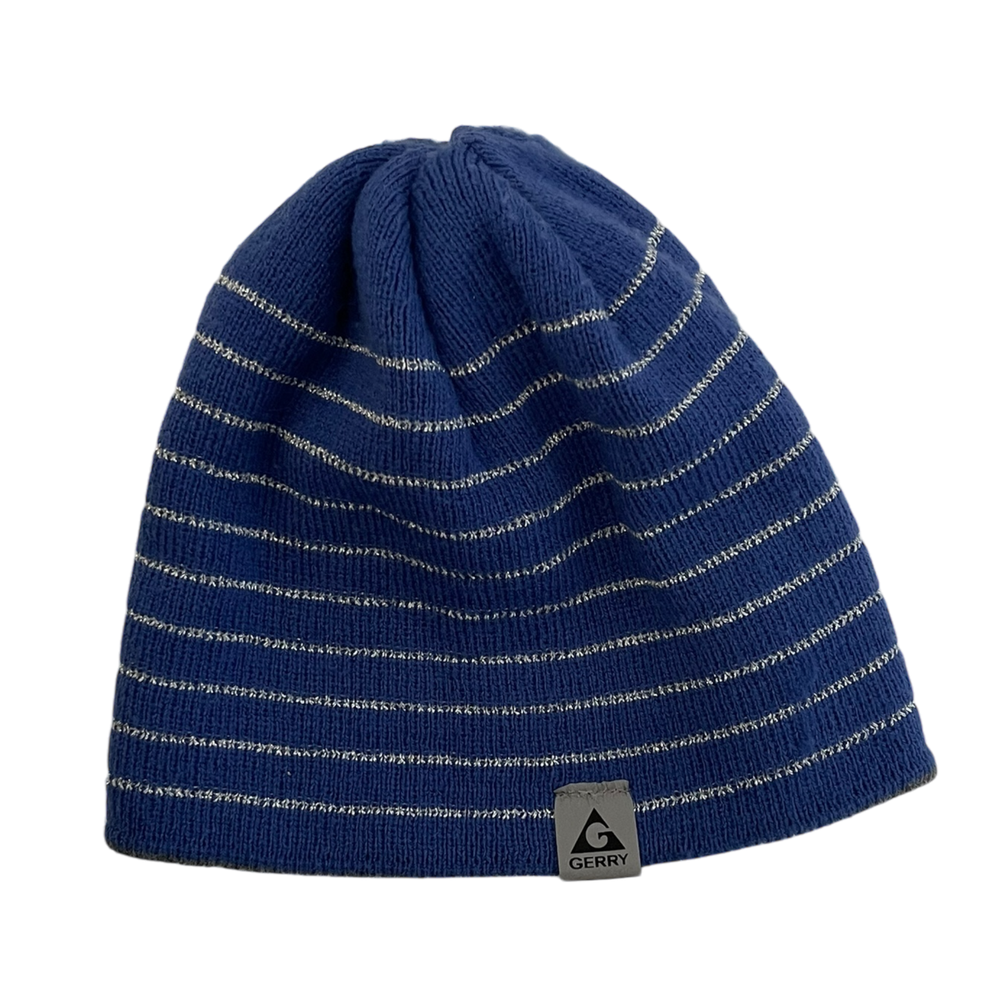 Blue and Silver Striped Winter Hat