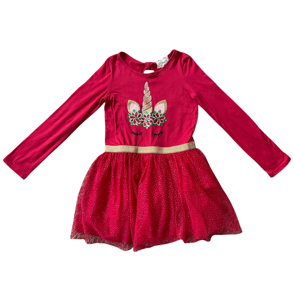 Girl btween red Dress with long sleeves size 7