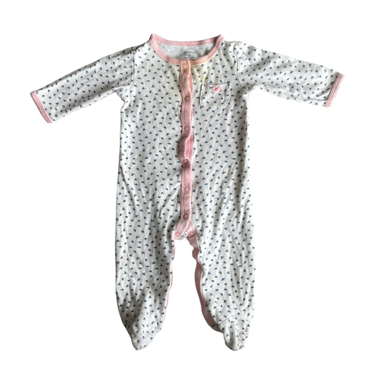 Girls carter’s white pink and navy Romper size 9 mth