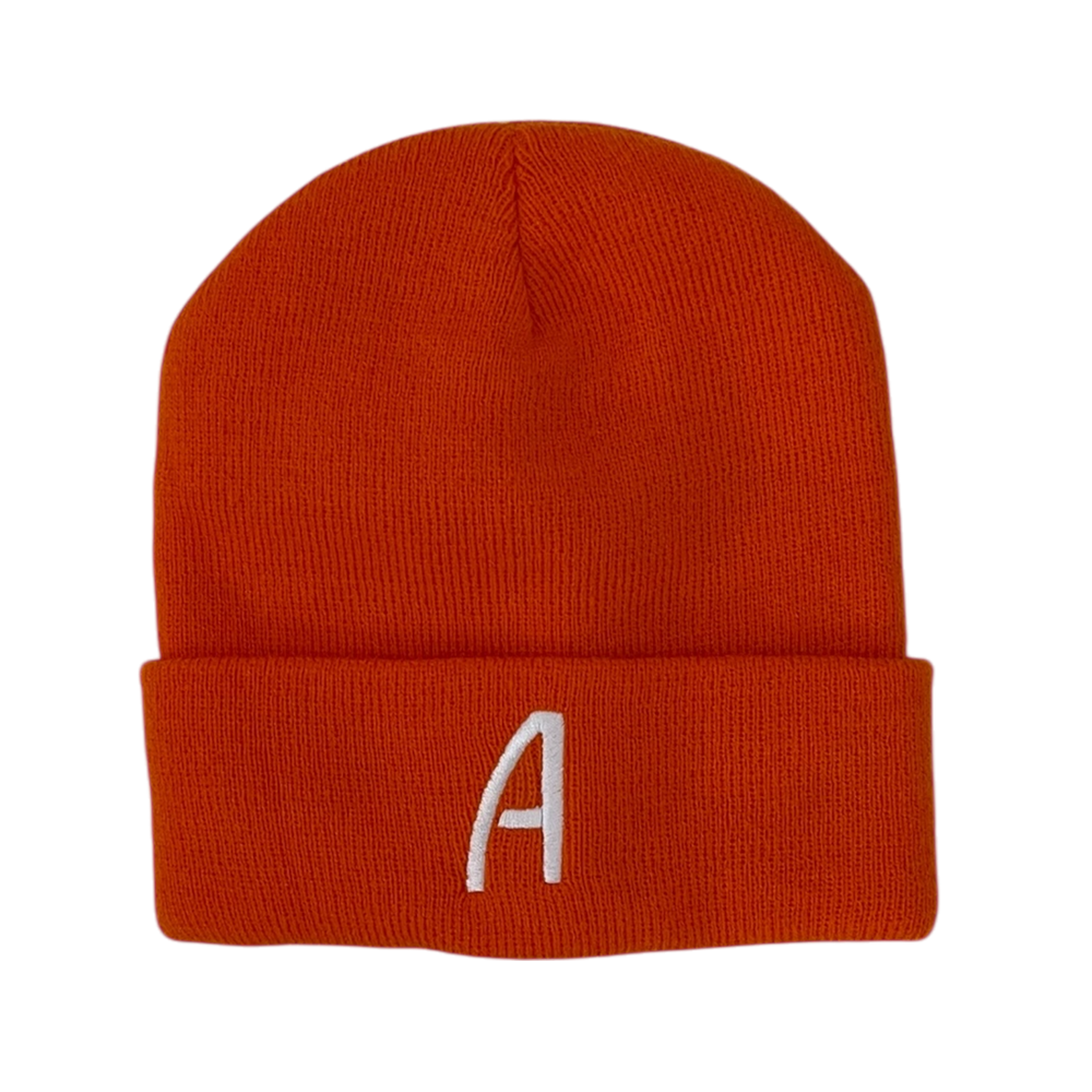 Orange Winter Hat With Letter A