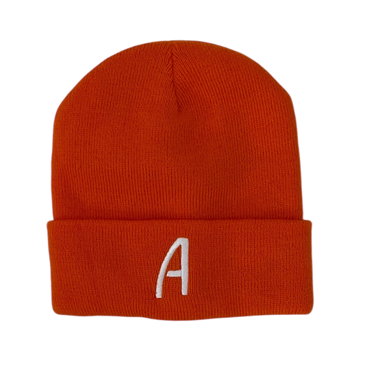 Orange Winter Hat With Letter A