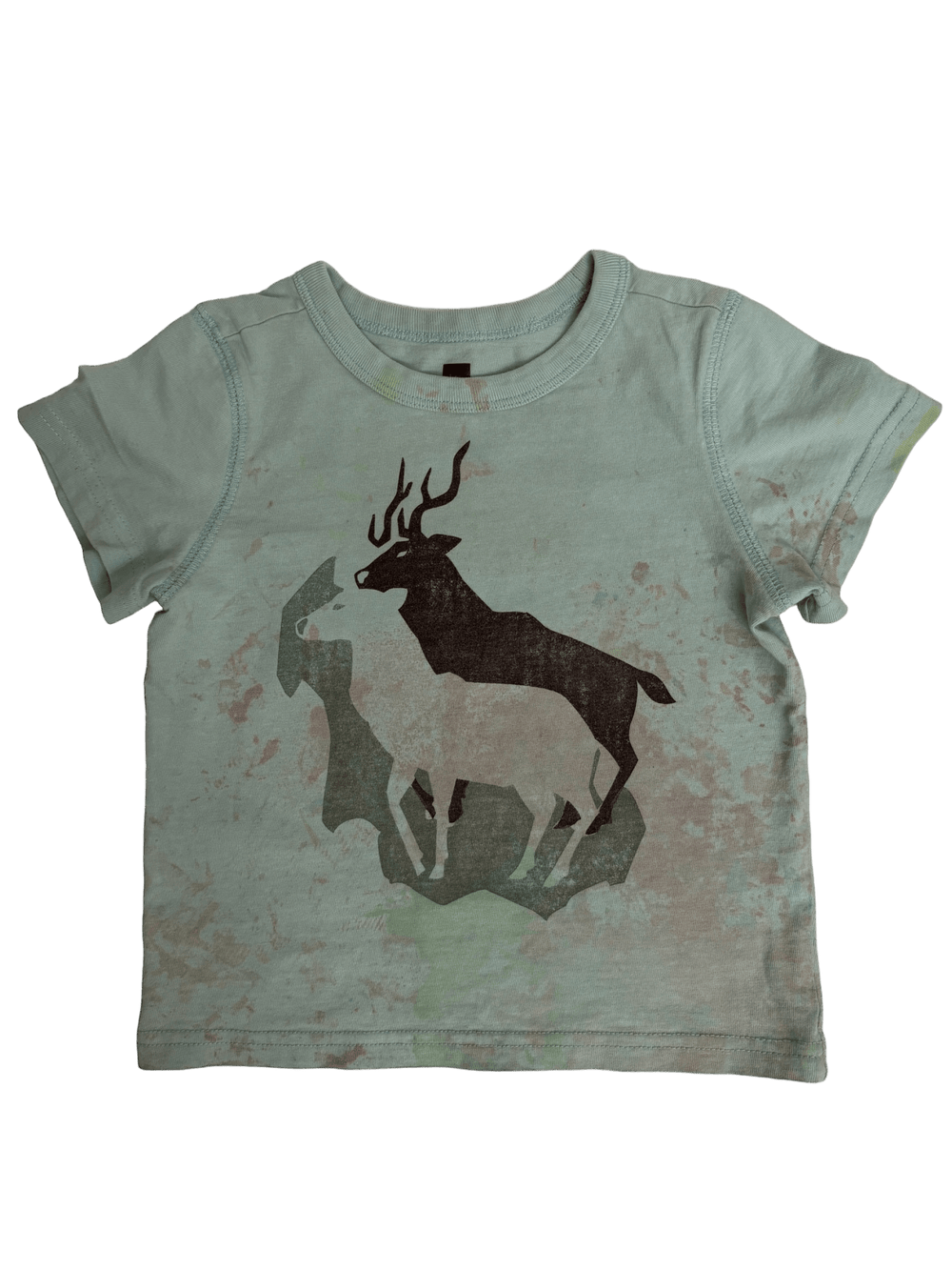 Aqua Watercolor Deer Tee - LeftKneePatch - Short Sleeve Tee - Tea Collection